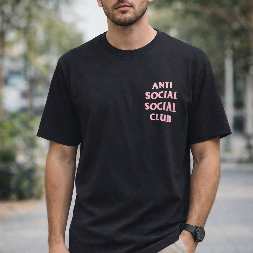 Anti Social Social Club Black Tee with Pink Logo